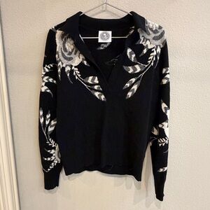 Black and Gray Floral Collared Turtleneck Sweater